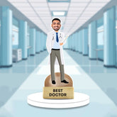 Best Doctor Caricature Gift - Hero Caricature acrylic showpiece featuring a smiling male doctor in a white coat holding a clipboard, ideal for decor.